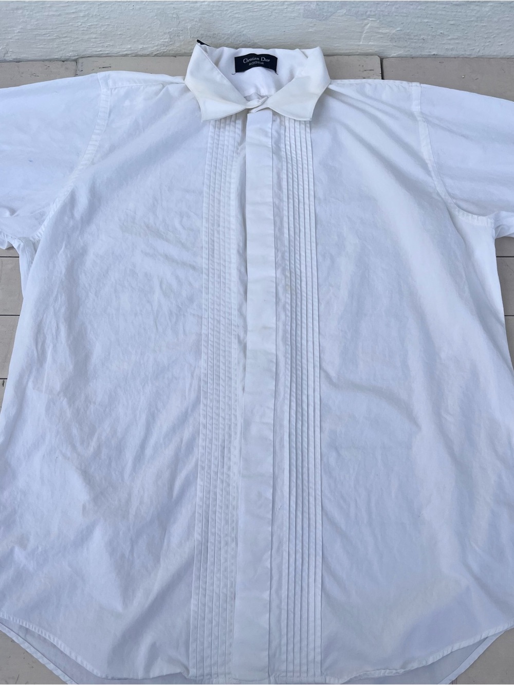 Dior White Pleated Front Men’s Dress Shirt